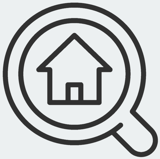 Animation of a small house inside of a magnifying glass